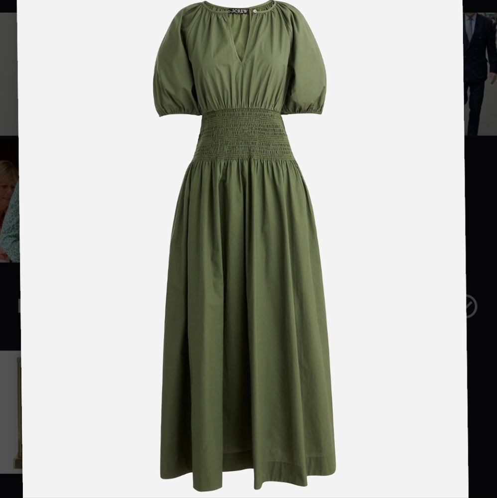 J. Crew Provence Green Pleated Midi Sundress with Puff Sleeves